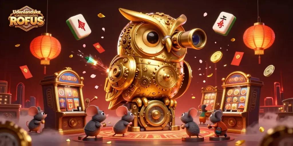 Experience the thrill of udenlandske casinoer uden ROFUS with a magical 3D casino illustration depicting festive elements.