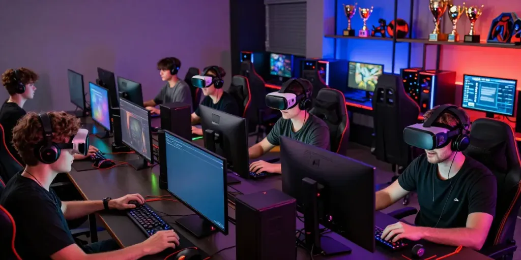 Engaged players in an intense gaming session showcasing rokok 88 in a vibrant gaming setup.