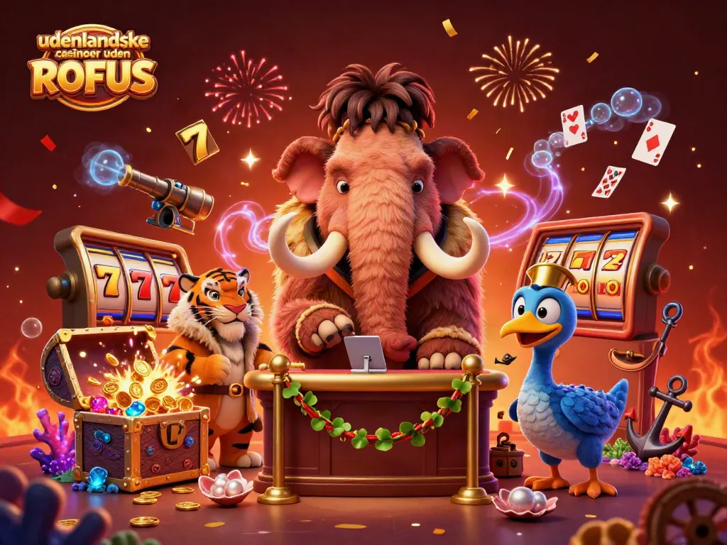Experience excitement at udenlandske casinoer uden ROFUS with a vivid scene of characters and gaming elements.