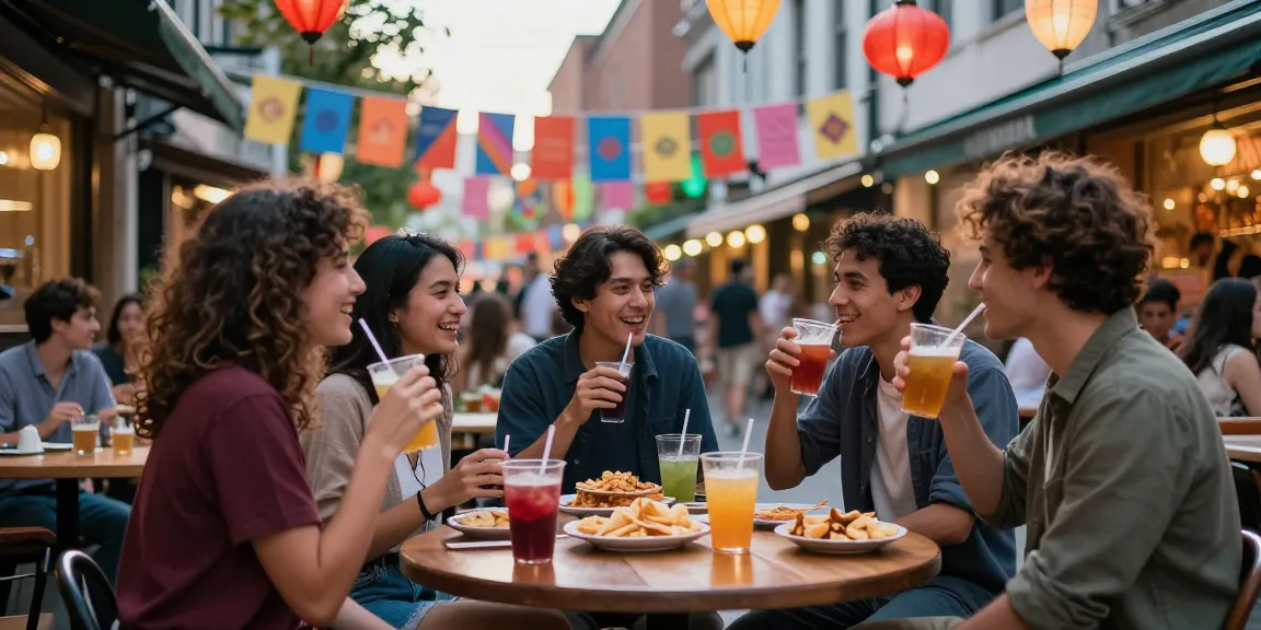 Group enjoying drinks and snacks at a lively outdoor event for rokok88 social experience.