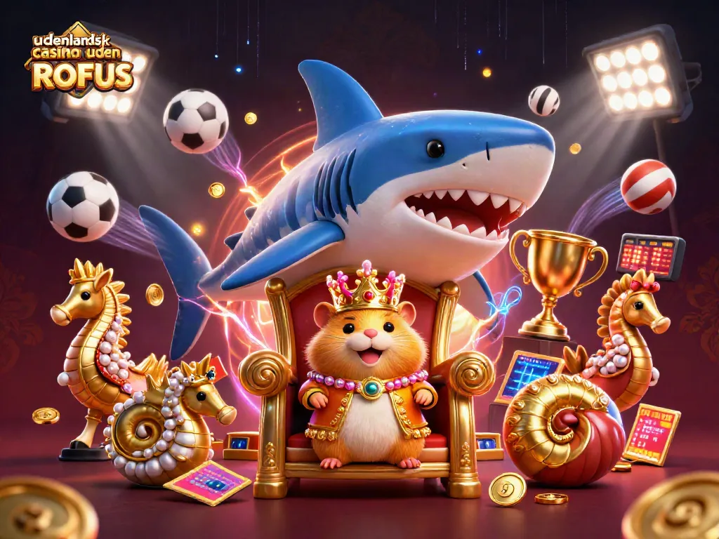 Betting on udenlandsk casino uden ROFUS with a tiny hamster king and seahorse guards in a vibrant casino scene.
