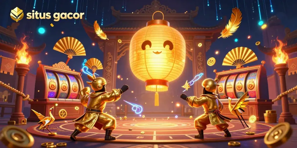 Experience the thrill of situs gacor with a vibrant night market casino scene showcasing exciting characters and rich details.