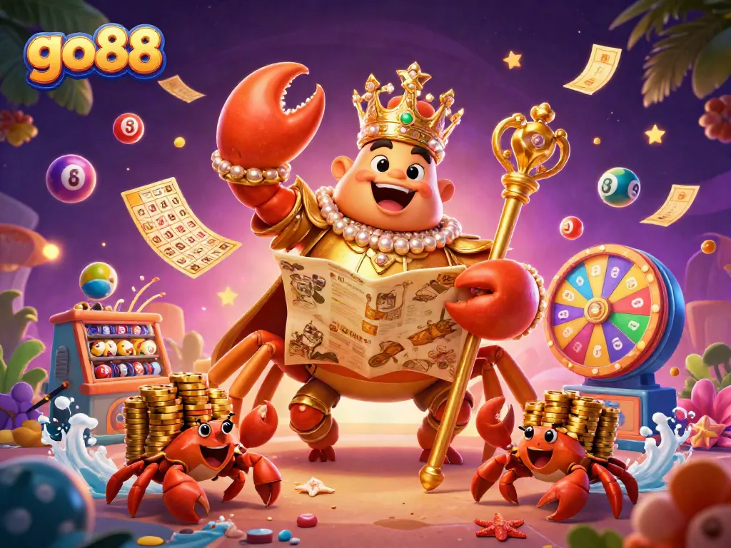 Experience thrilling gameplay with go88's vibrant lottery scene featuring a golden crab emperor.