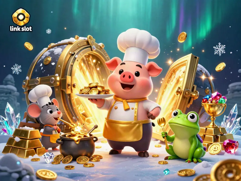 Experience link slot excitement with vibrant characters and gold treasures in this 3D casino illustration.
