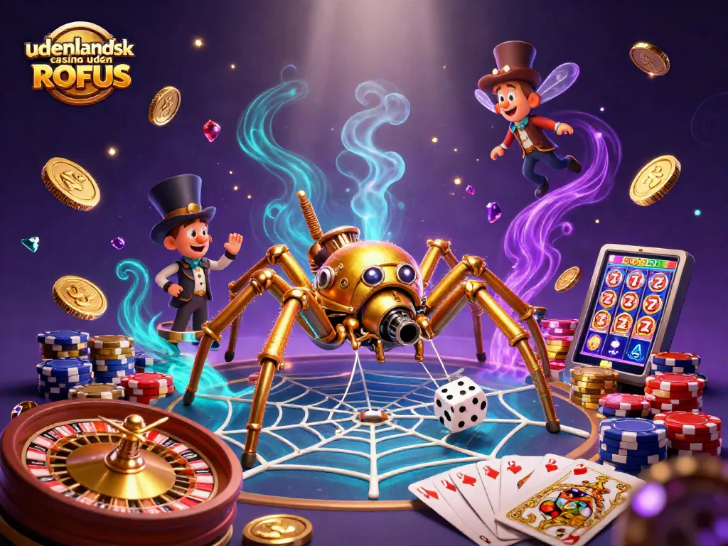 Experience the excitement of udenlandsk casino uden ROFUS through this vibrant 3D illustration, depicting thrilling gaming elements.