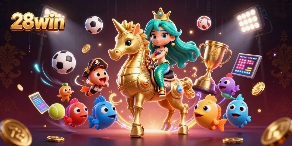 Engage with 28win's thrilling casino world, featuring a captivating mermaid and sports elements.