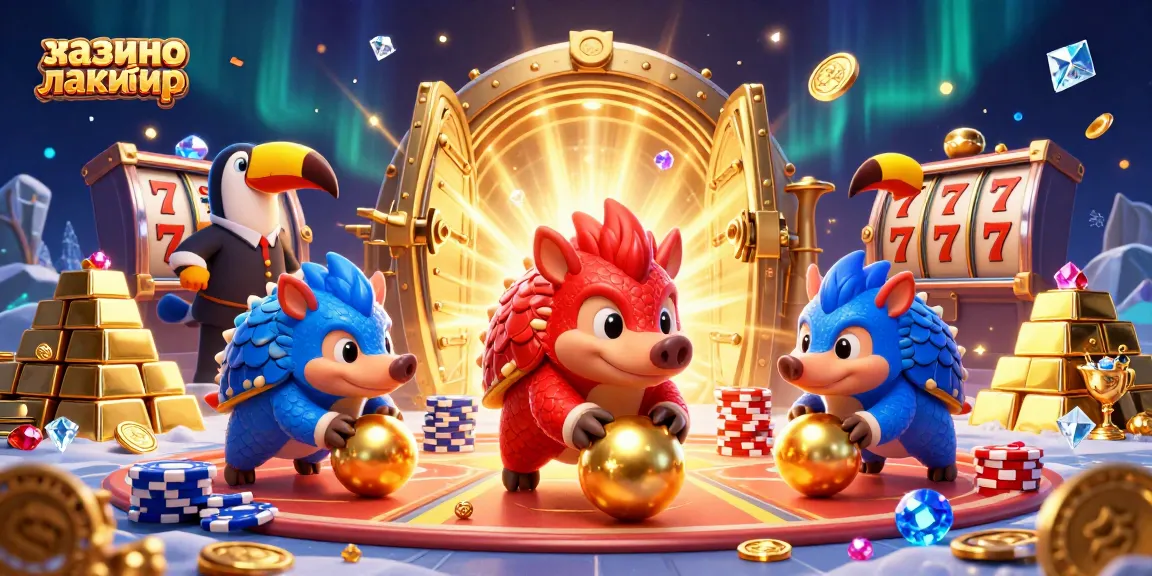 Engage in thrilling gameplay at казино лакибир featuring animated pangolins, slot reels, and vibrant gems.